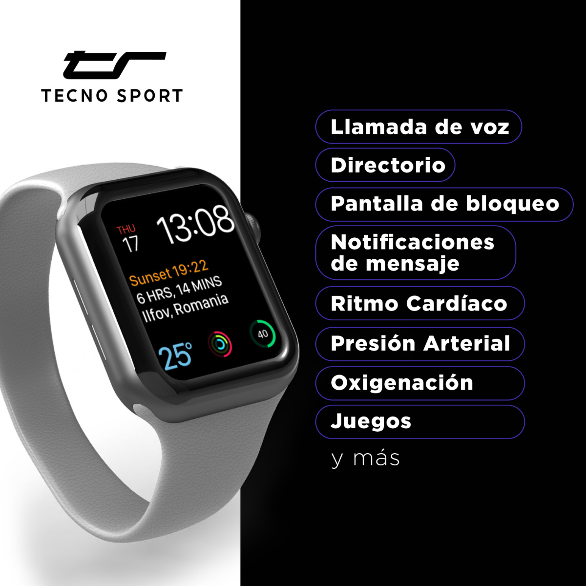 Reloj Inteligente Smart Watch Negro Unisex Versátil
