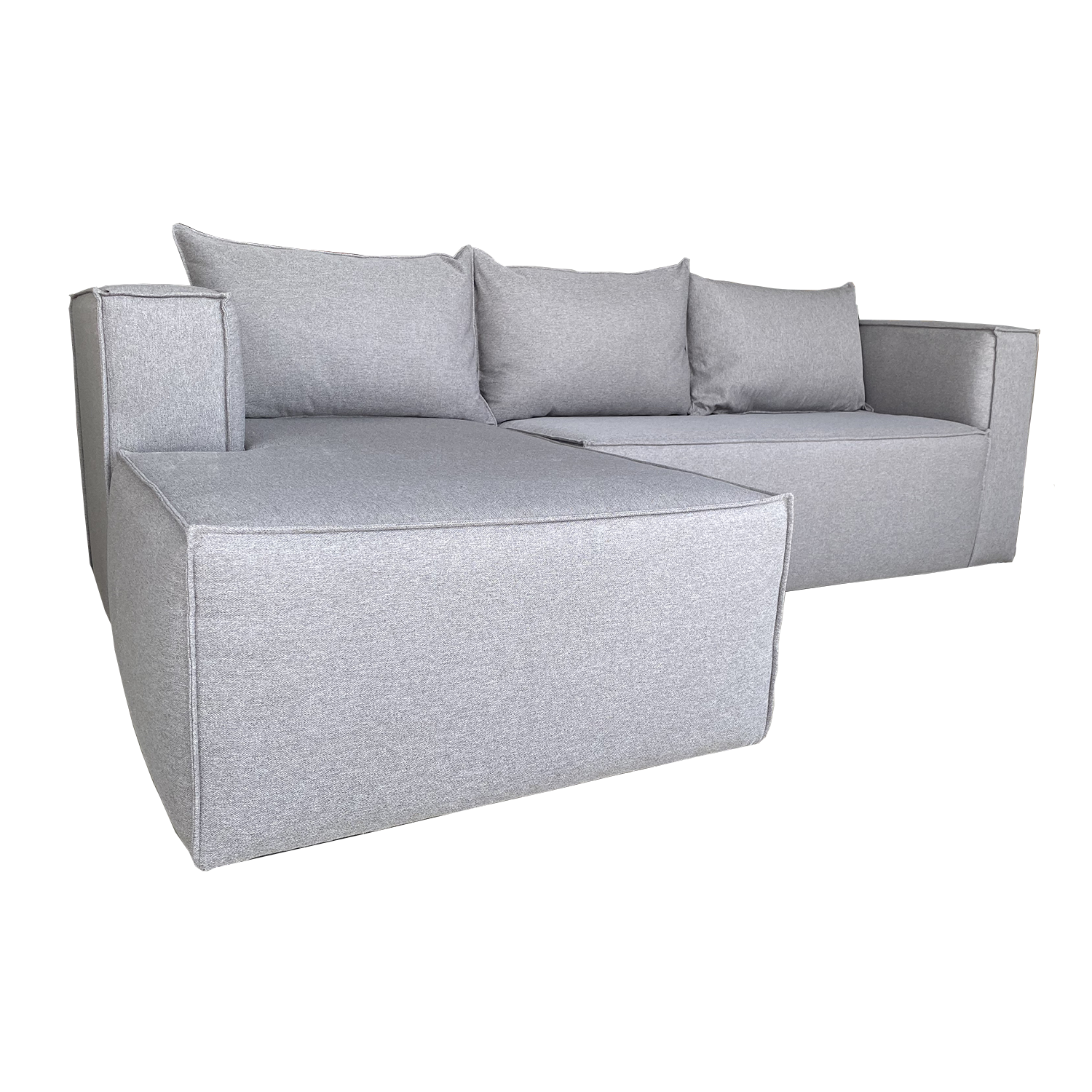 SALA ESQUINERA MODELO DUFFLE CON CHAISE IZQUIERDO COLOR GRIS MEDIO