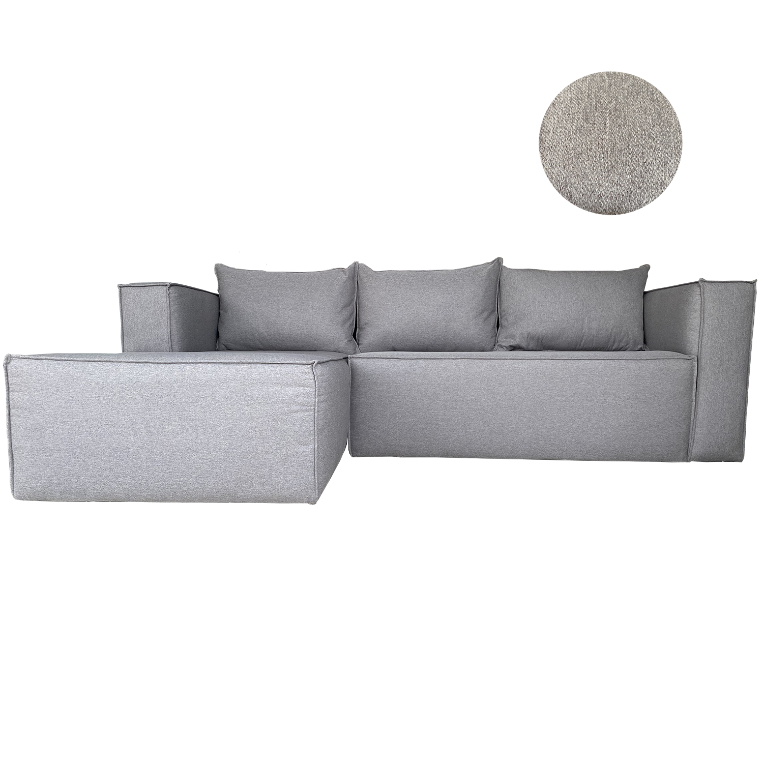 SALA ESQUINERA MODELO DUFFLE CON CHAISE IZQUIERDO COLOR GRIS MEDIO
