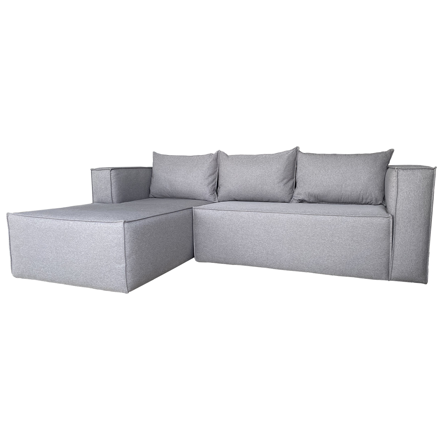 SALA ESQUINERA MODELO DUFFLE CON CHAISE IZQUIERDO COLOR GRIS MEDIO
