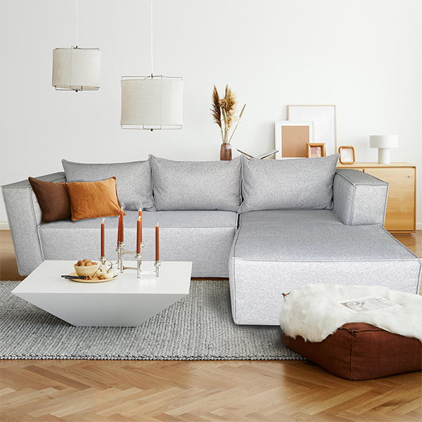 SALA ESQUINERA MODELO DUFFLE CON CHAISE DERECHO COLOR GRIS MEDIO