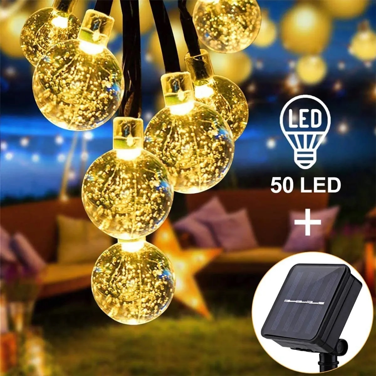 VATYERTY Guirnalda de luces LED solares para exteriores 7M 50LED Multi