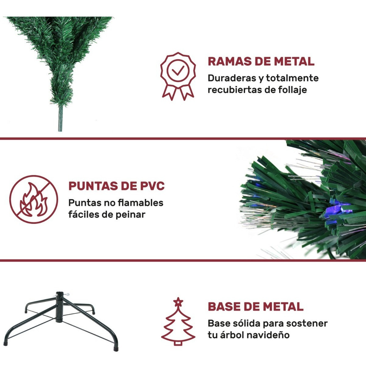 Arbol Navidad Led Fibra Optica 180 Cm 200 Ramas + Estrella 