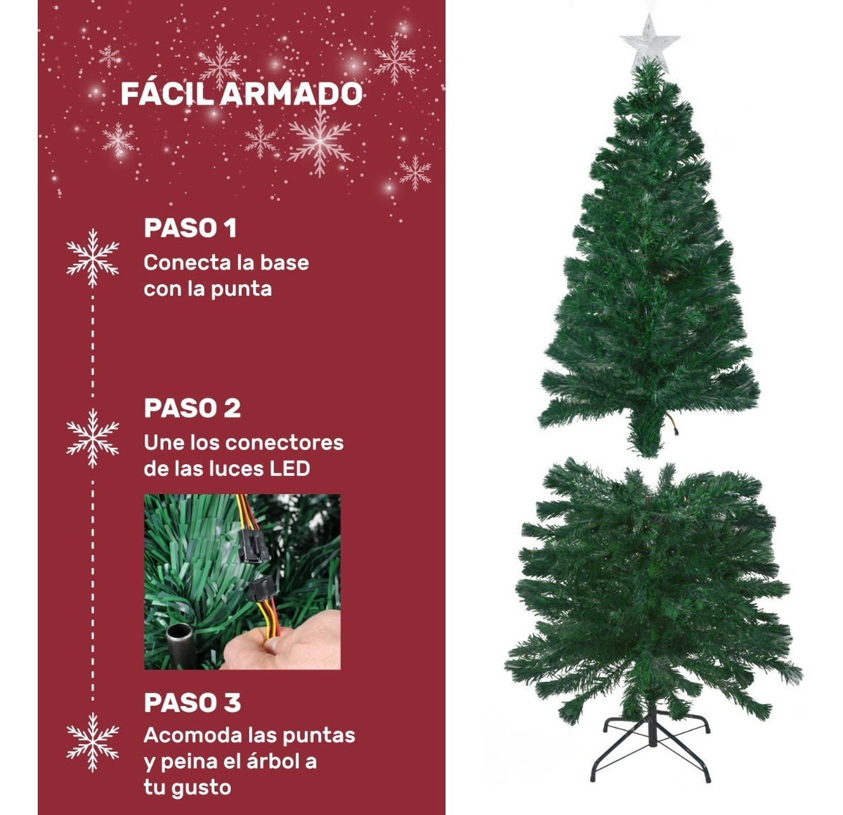 Arbol Navidad Led Fibra Optica 180 Cm 200 Ramas + Estrella 