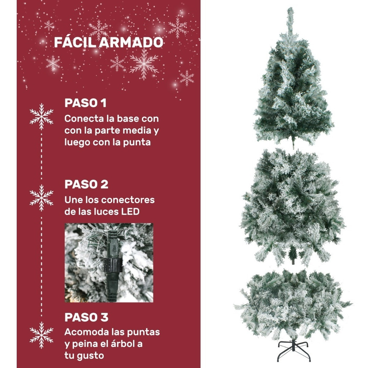 Arbol Navidad Nevado 180 Cm Frondoso 600 Ramas Luces Led