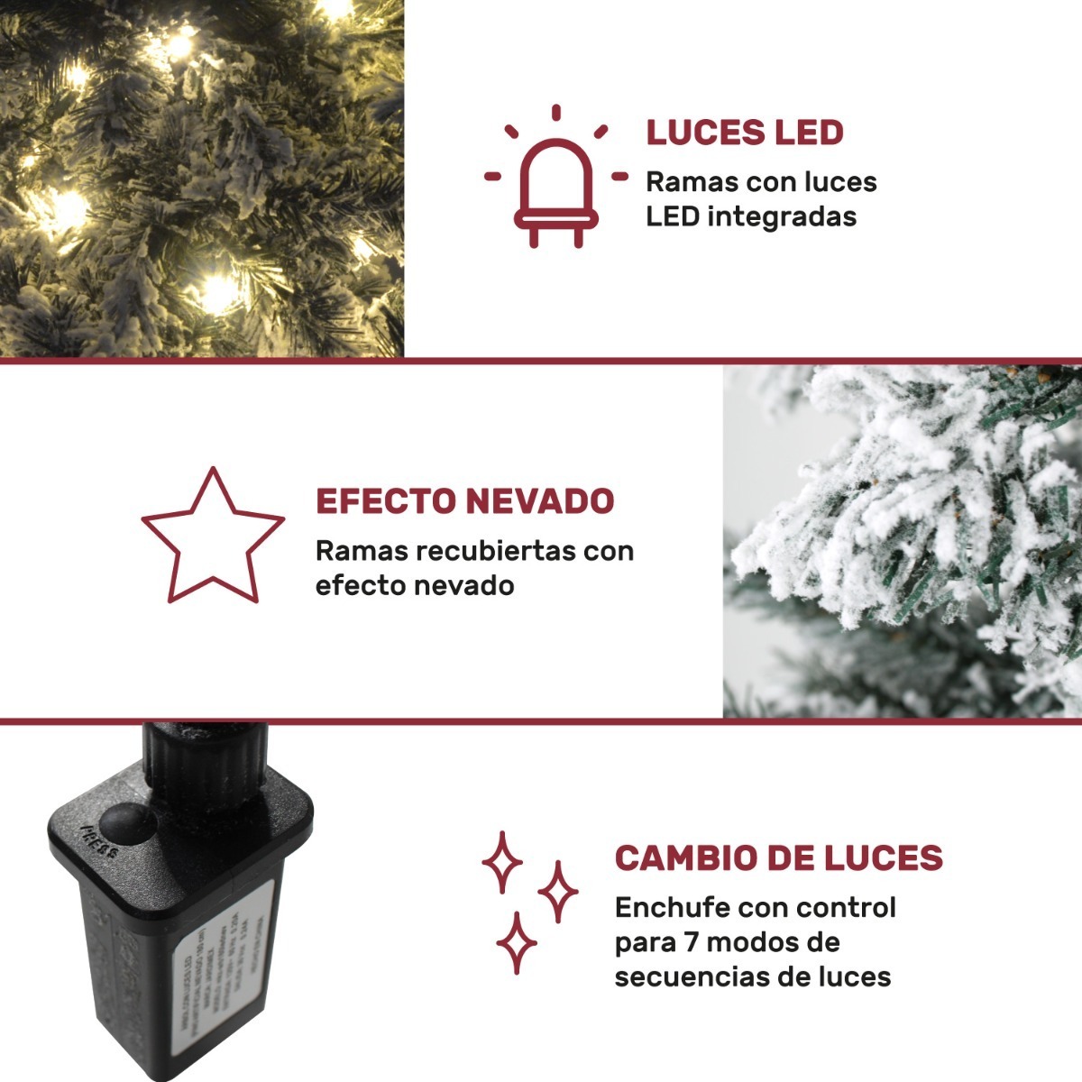 Arbol Navidad Nevado 180 Cm Frondoso 600 Ramas Luces Led