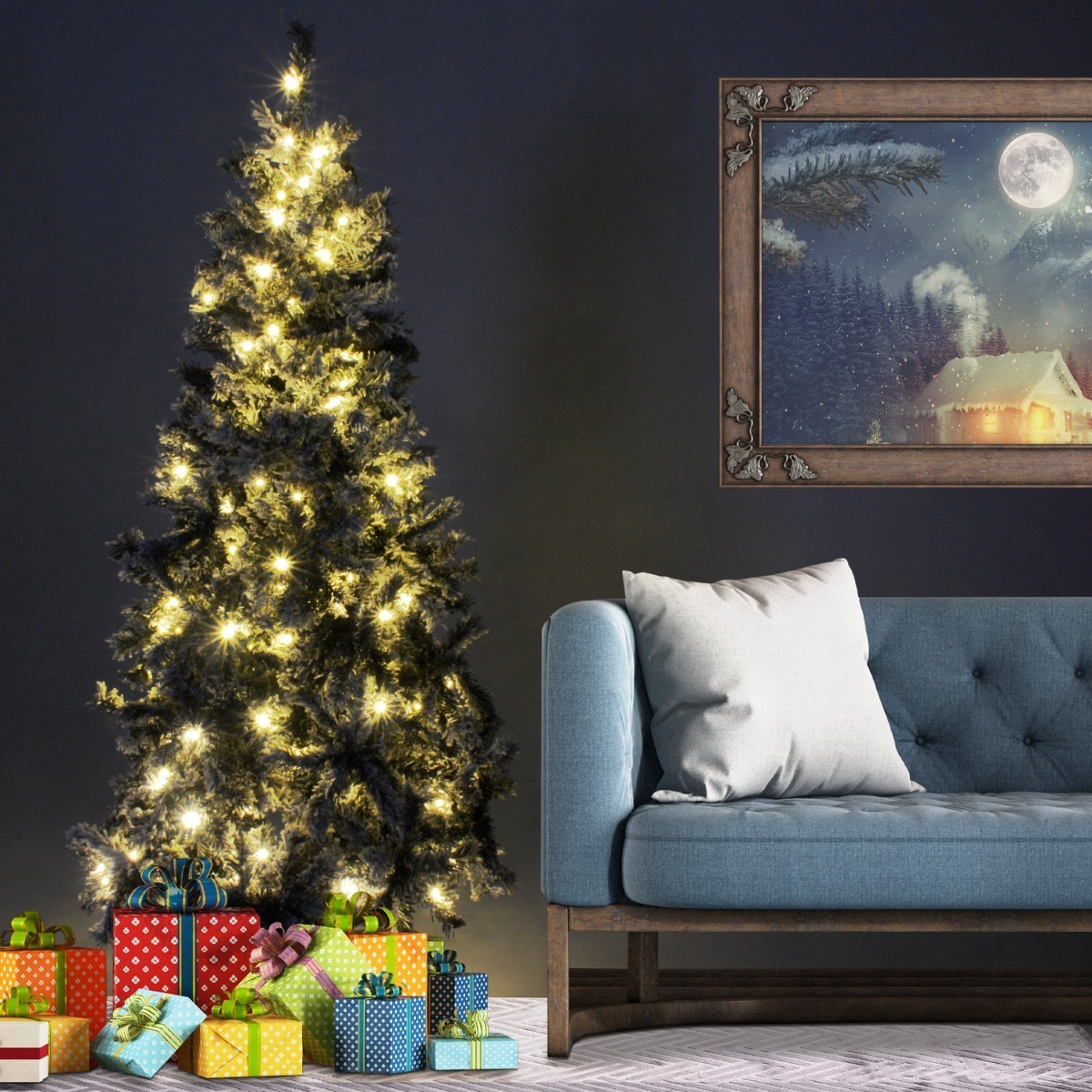 Arbol Navidad Nevado 180 Cm Frondoso 600 Ramas Luces Led