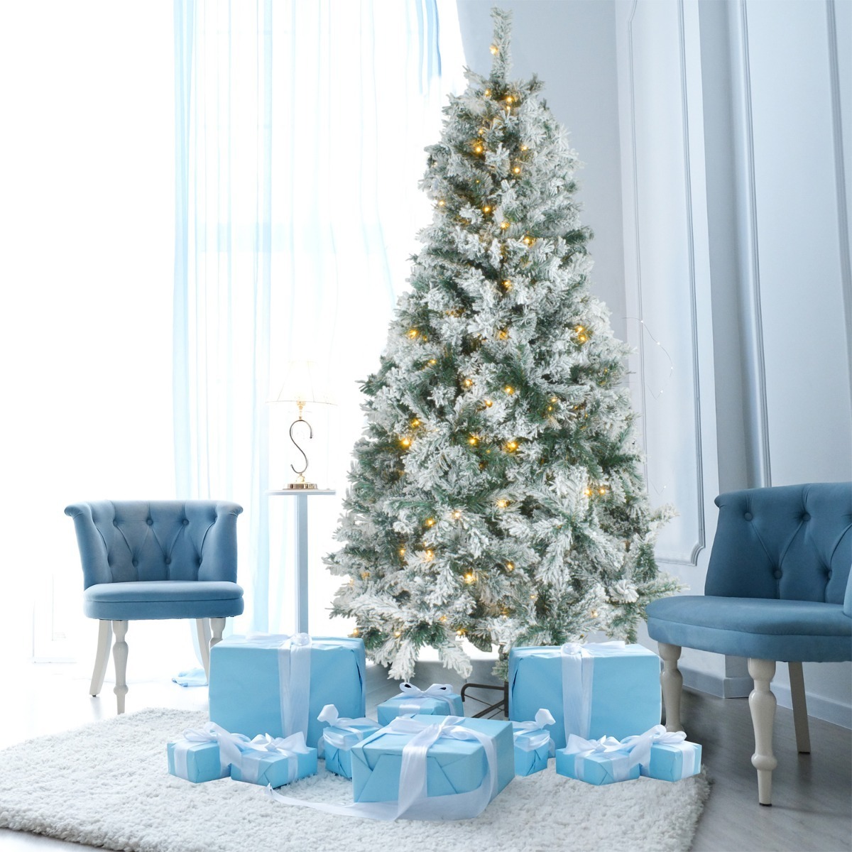 Arbol Navidad Nevado 180 Cm Frondoso 600 Ramas Luces Led