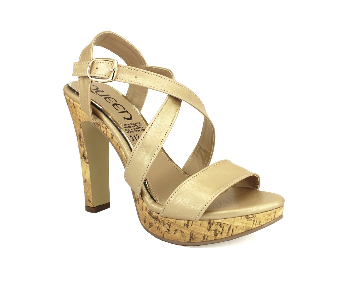 Zapatillas QUEEN Elegantes con Plataforma Media Tiras Cruzadas en Oro