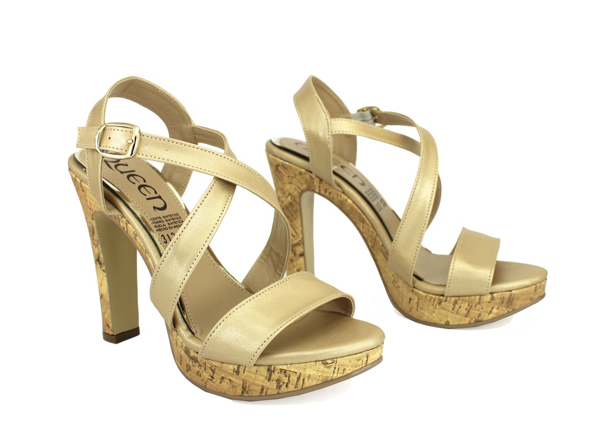 Zapatillas QUEEN Elegantes con Plataforma Media Tiras Cruzadas en Oro