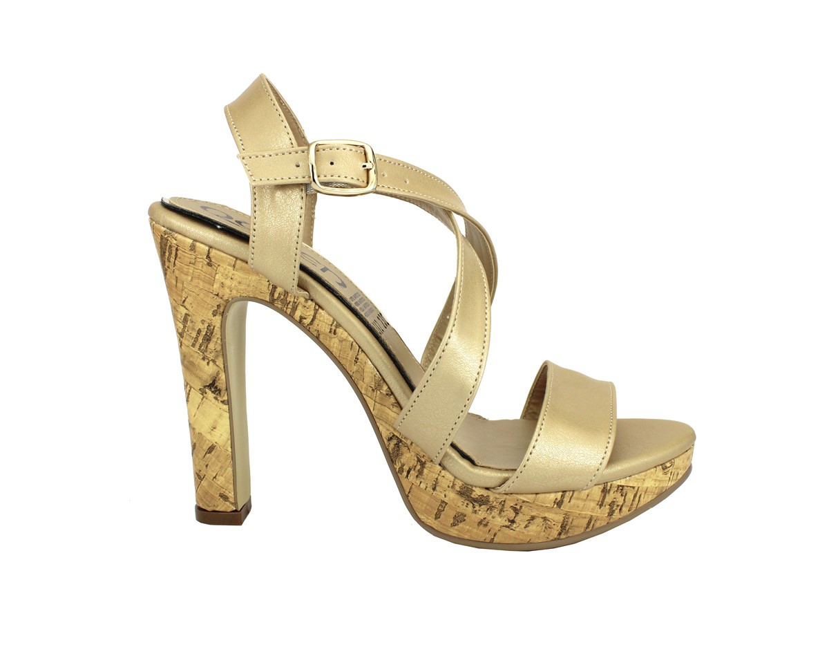 Zapatillas QUEEN Elegantes con Plataforma Media Tiras Cruzadas en Oro