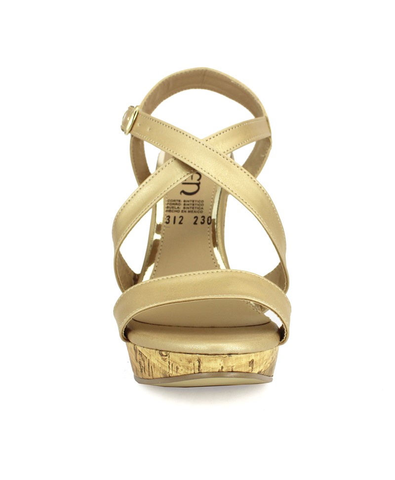 Zapatillas QUEEN Elegantes con Plataforma Media Tiras Cruzadas en Oro