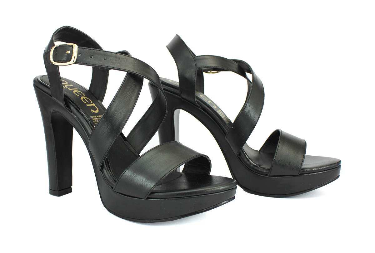 Zapatillas QUEEN Elegantes con Plataforma Media Tiras Cruzadas en Negro