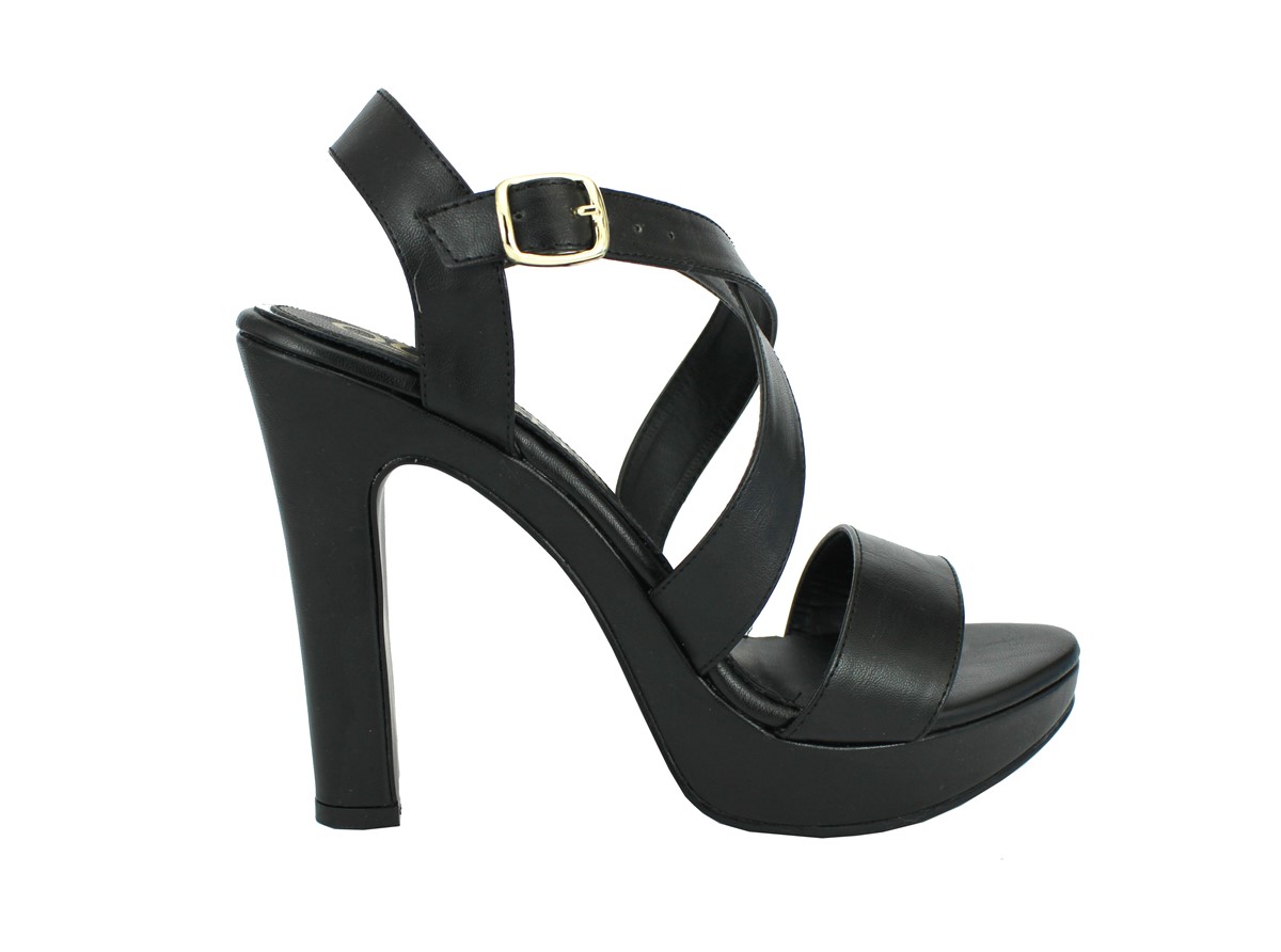 Zapatillas QUEEN Elegantes con Plataforma Media Tiras Cruzadas en Negro