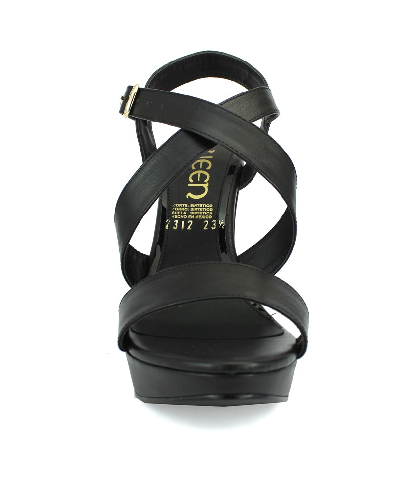 Zapatillas QUEEN Elegantes con Plataforma Media Tiras Cruzadas en Negro