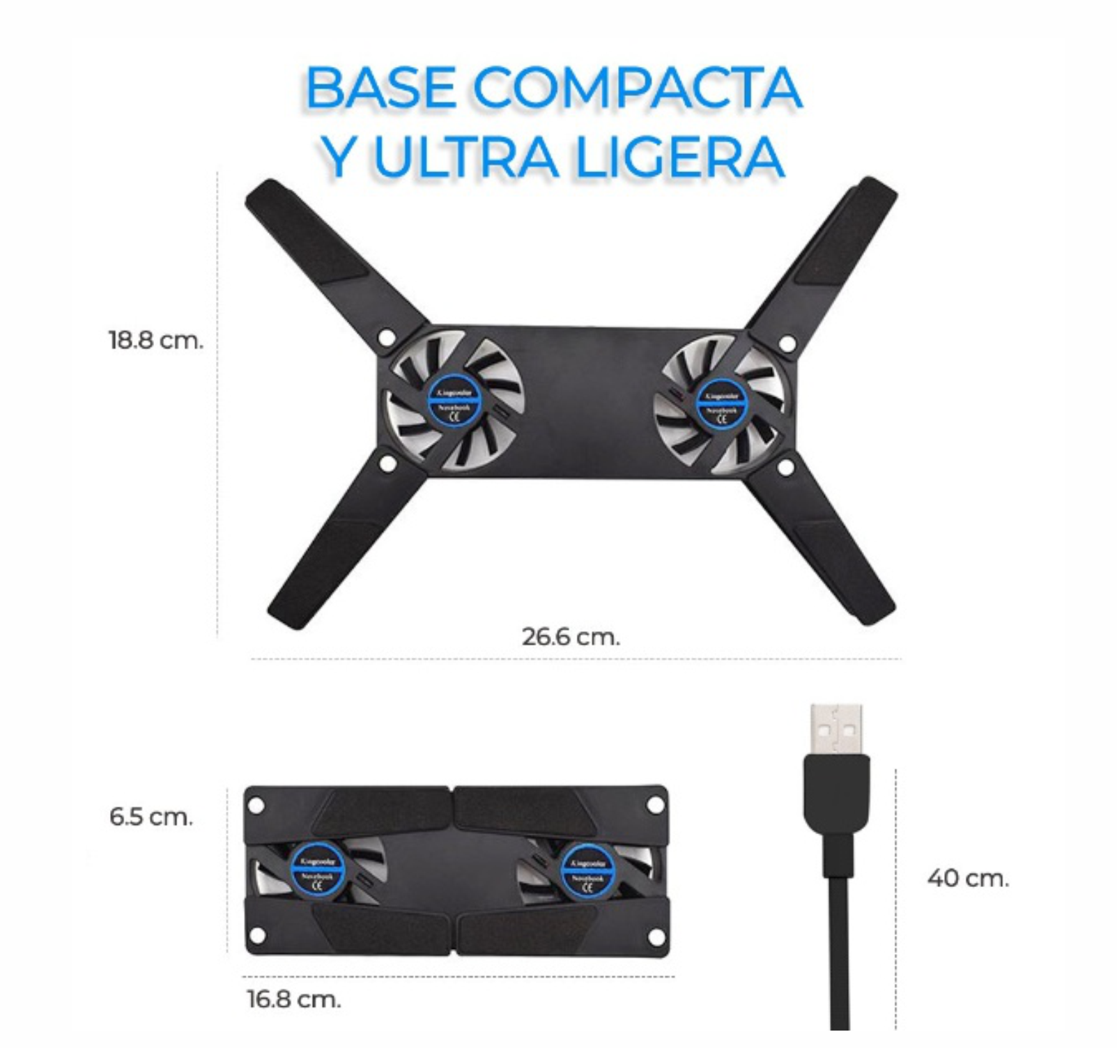 Ventilador enfriador base para laptop plegable Doble ventilador de enfriamiento portátil USB 2 ventiladores notebook