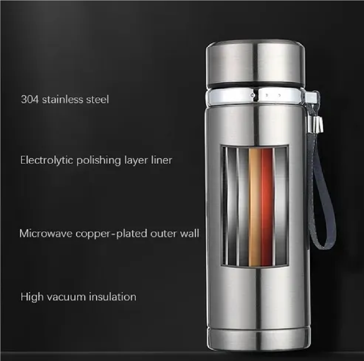 Termo Premium Acero Inoxidable 800ml Negro Rojizo