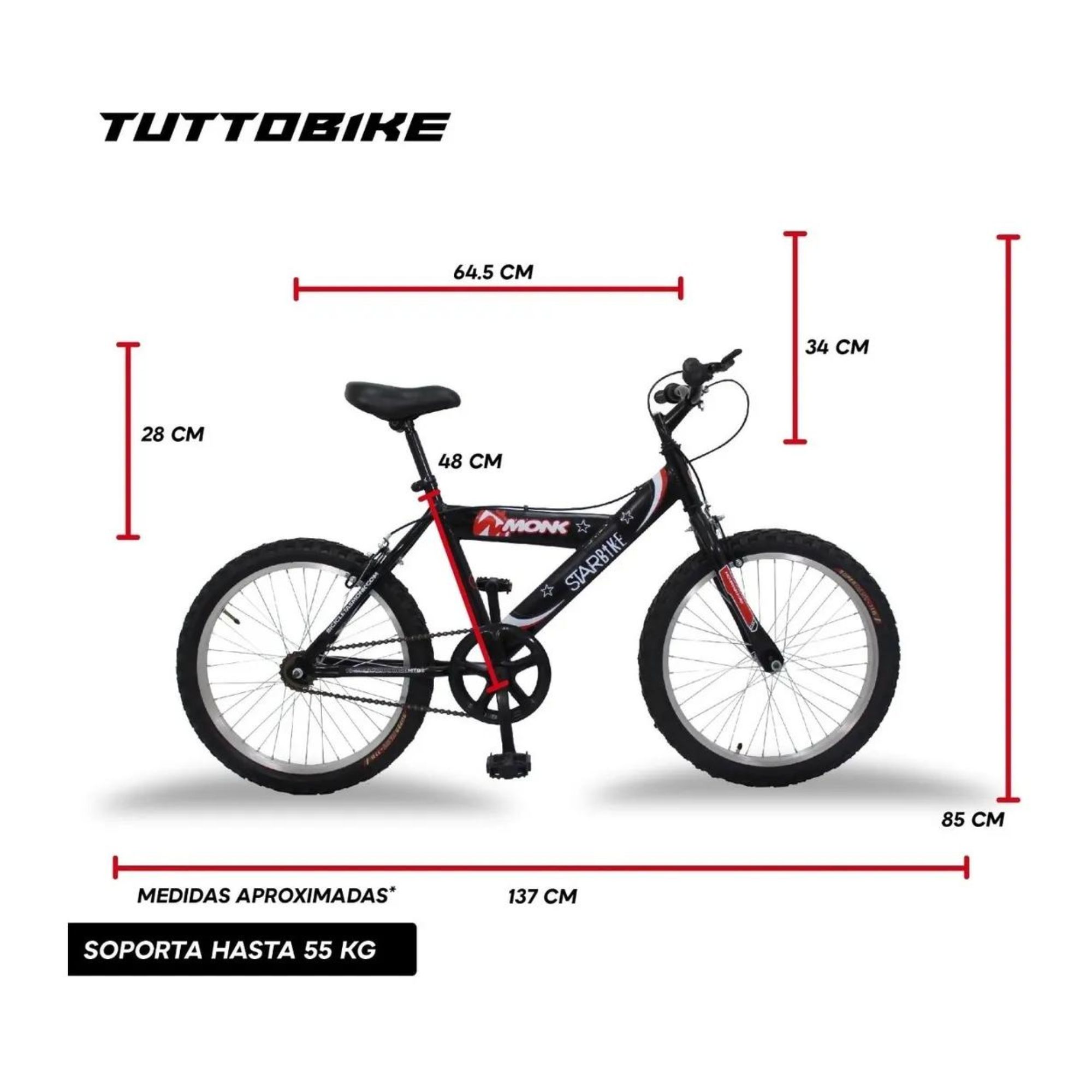 Bicicleta Monk Starbike Rodada 20 1 Velocidad R20 Negro