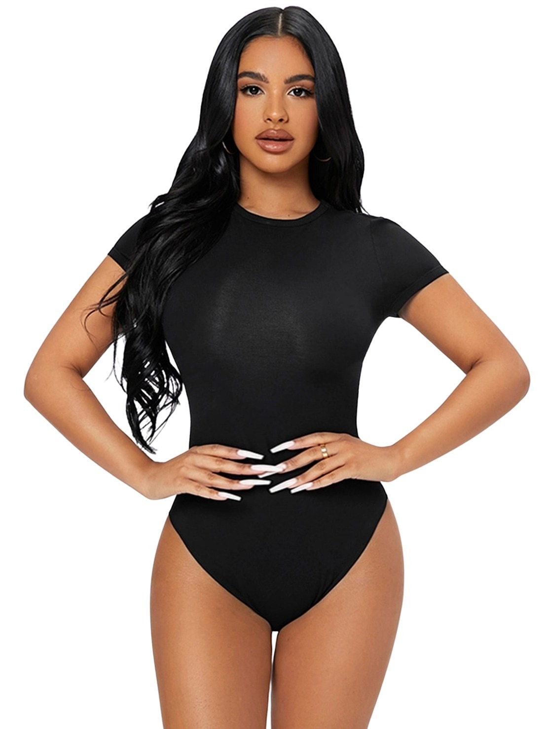 Body Basico Manga corta Pantiblusa lisa con broches corte calzon curvy