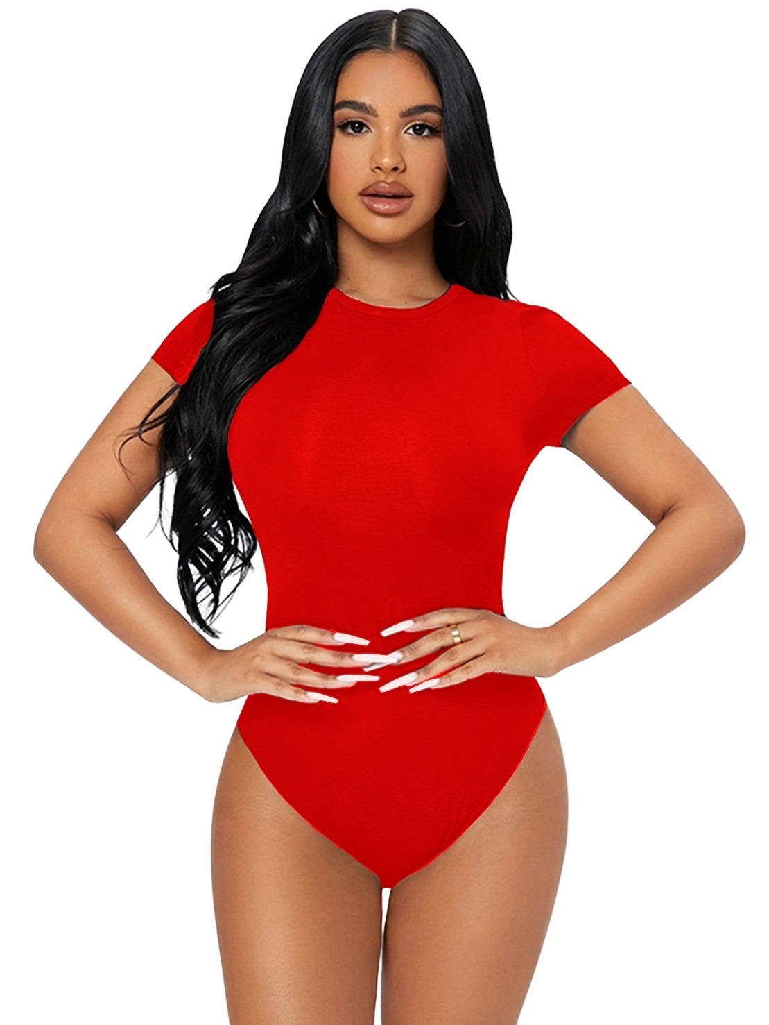 Body Basico Manga corta Pantiblusa lisa con broches corte calzon curvy