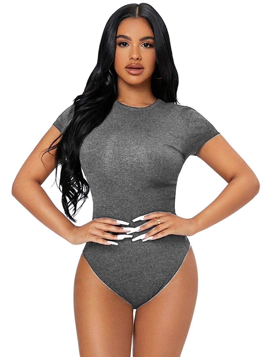 Body Basico Manga corta Pantiblusa lisa con broches corte calzon curvy