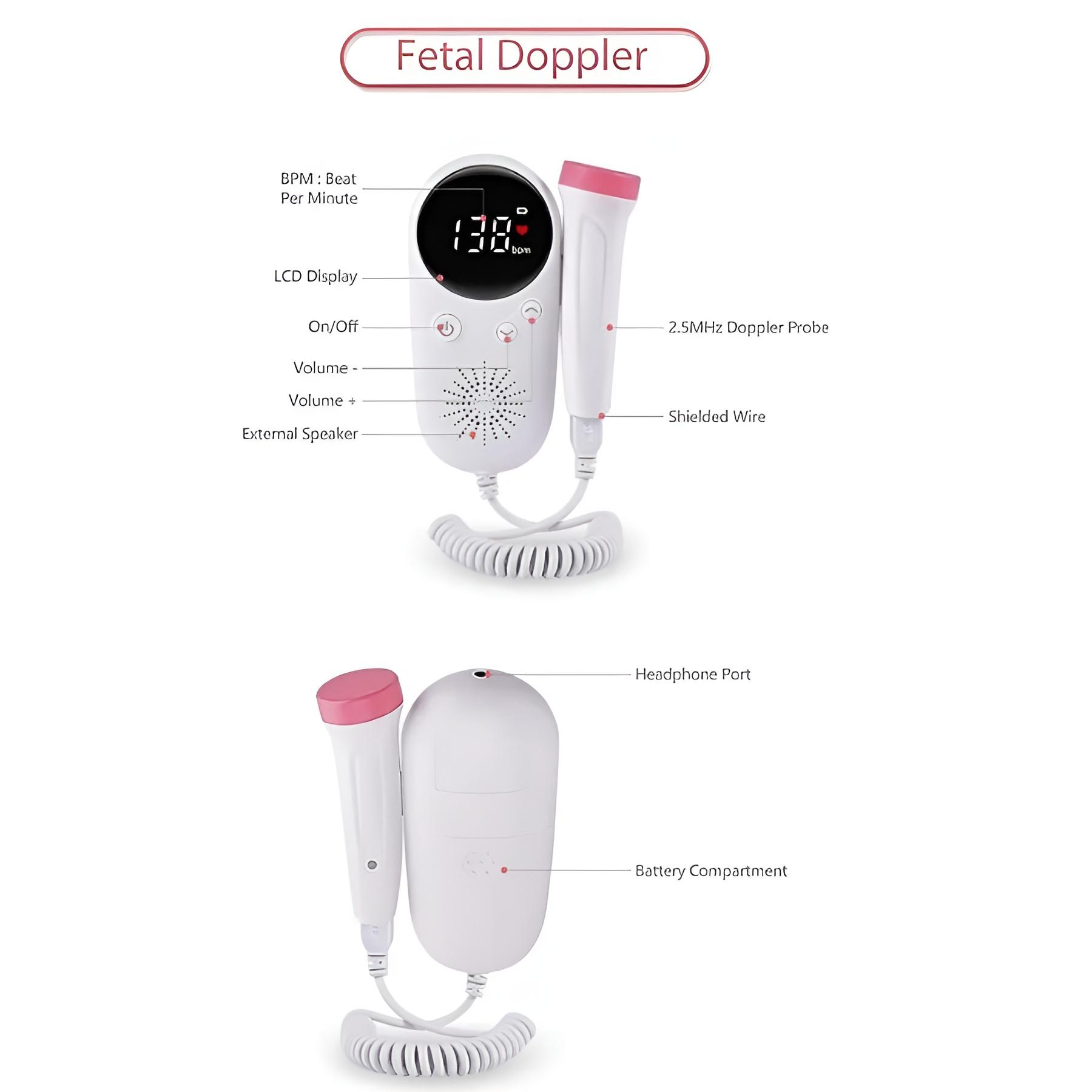 Doppler Fetal 2.5 Mhz Portátil Monitor Bebé Mujer Embarazada