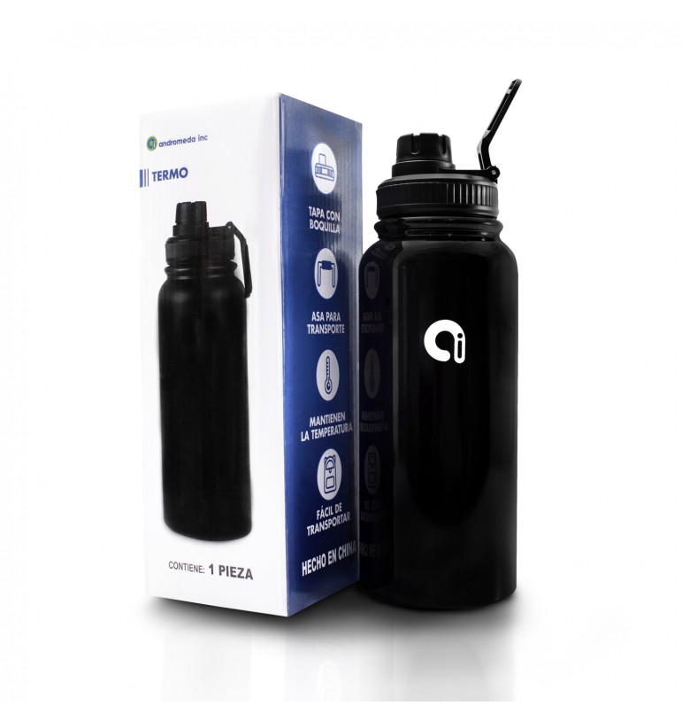 Botella de agua acero inoxidable negro 1 litro