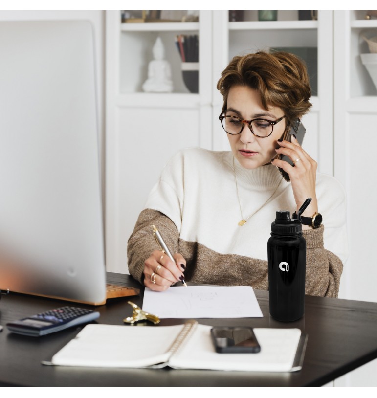 Botella de agua acero inoxidable negro 1 litro