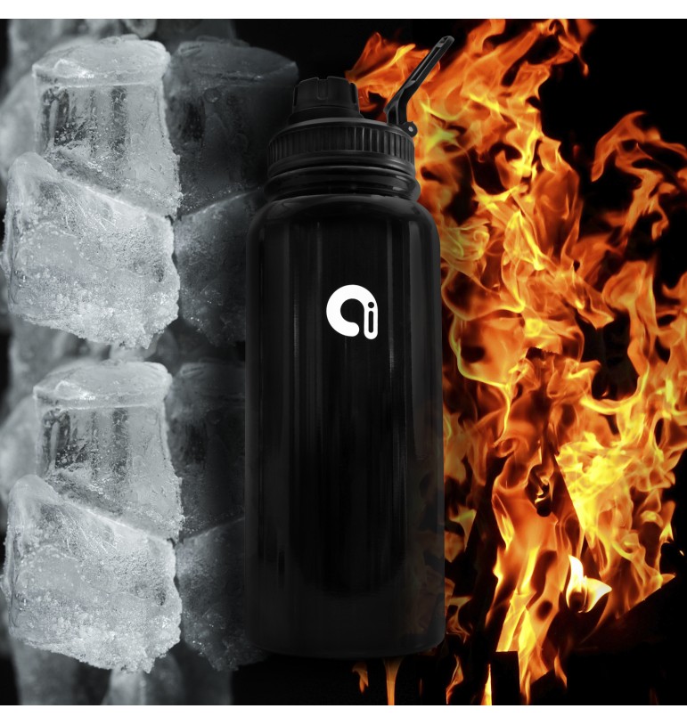 Botella de agua acero inoxidable negro 1 litro