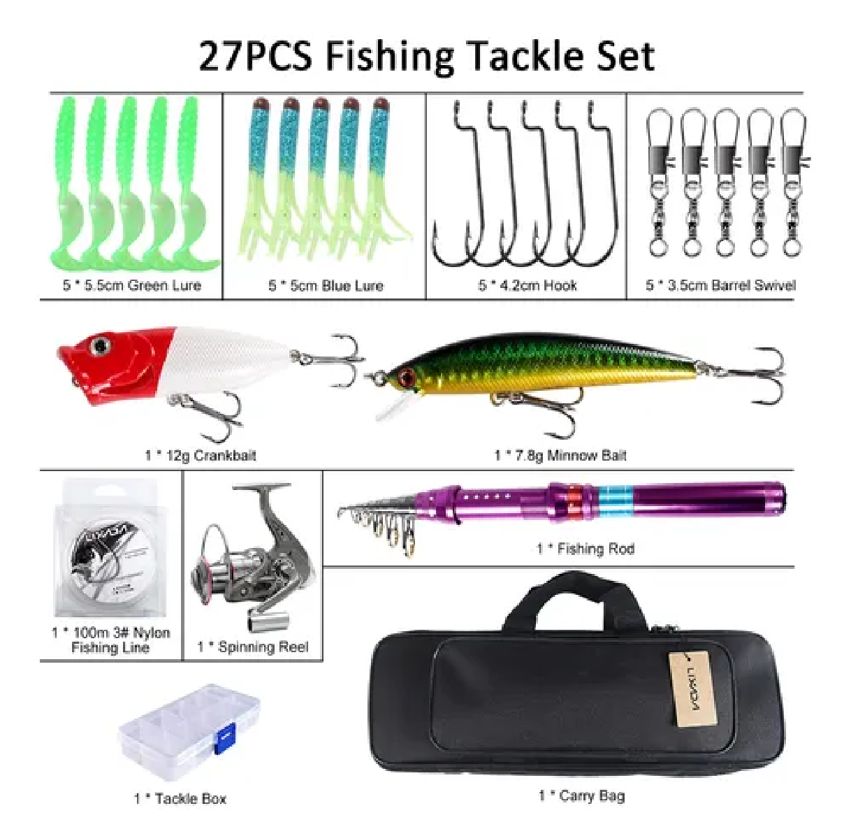 Kit Caña de Pescar Fishing Rod And Reel Fibra de Carbono
