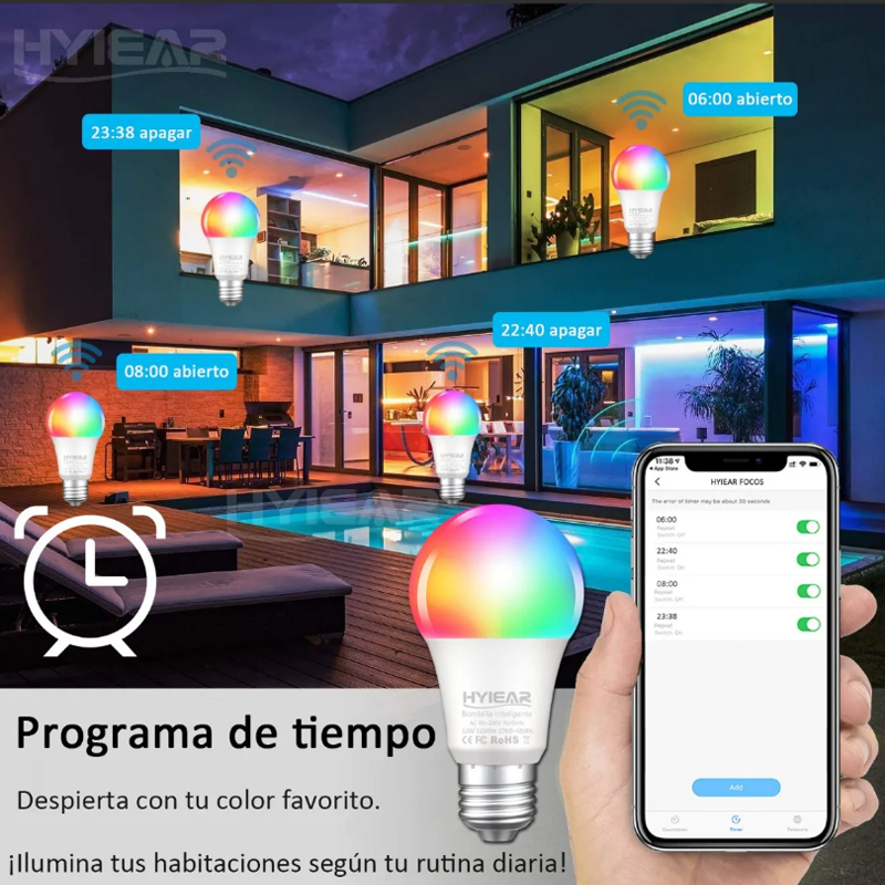 Foco Led Inteligente Rgbcw Wifi 9w Con Mando A Distancia para Alexa