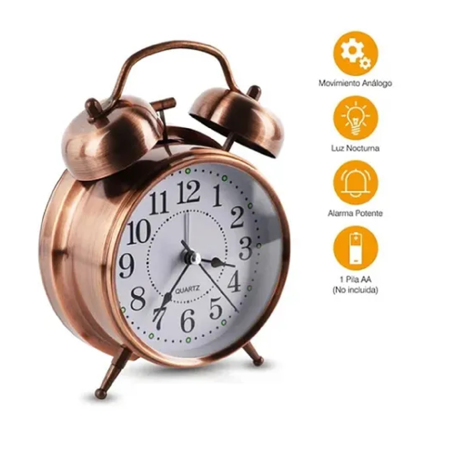 Reloj Despertador Campana Analógico Estilo Vintage Cobre