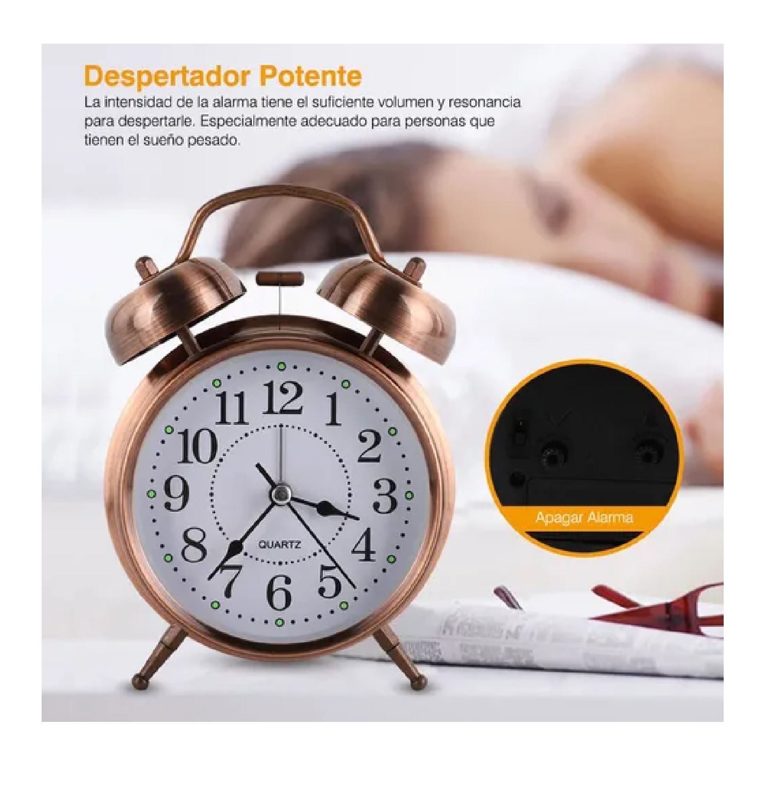 Reloj Despertador Campana Analógico Estilo Vintage Cobre