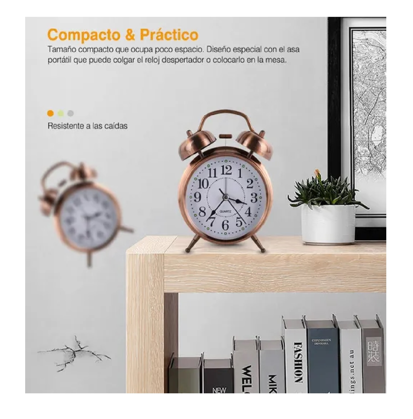 Reloj Despertador Campana Analógico Estilo Vintage Cobre