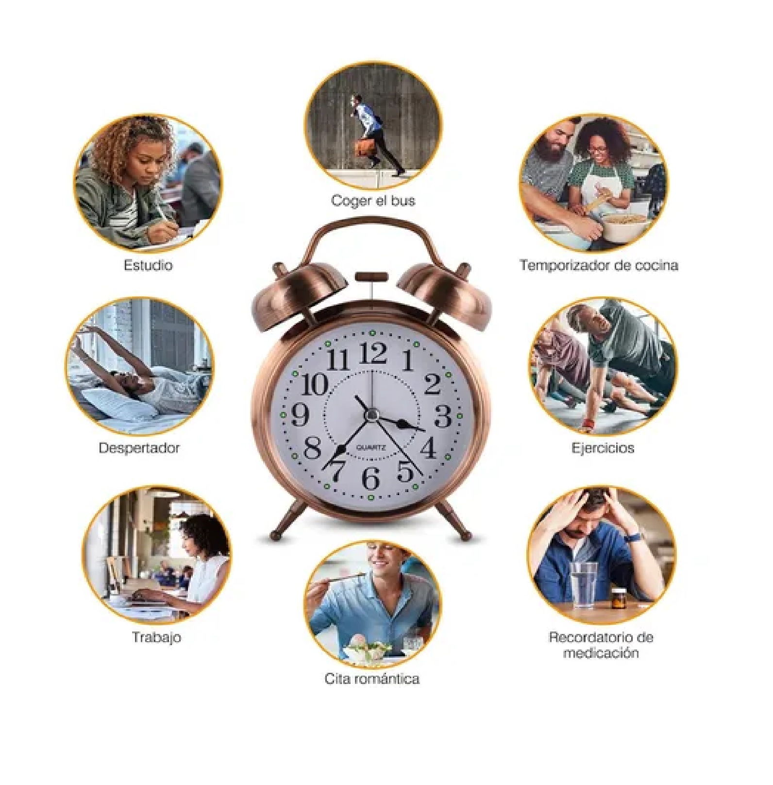 Reloj Despertador Campana Analógico Estilo Vintage Cobre