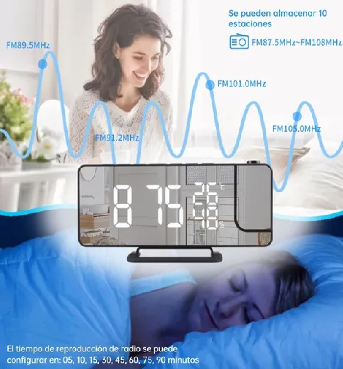 Reloj Despertador Digital De Proyección Para Led Radio Usb