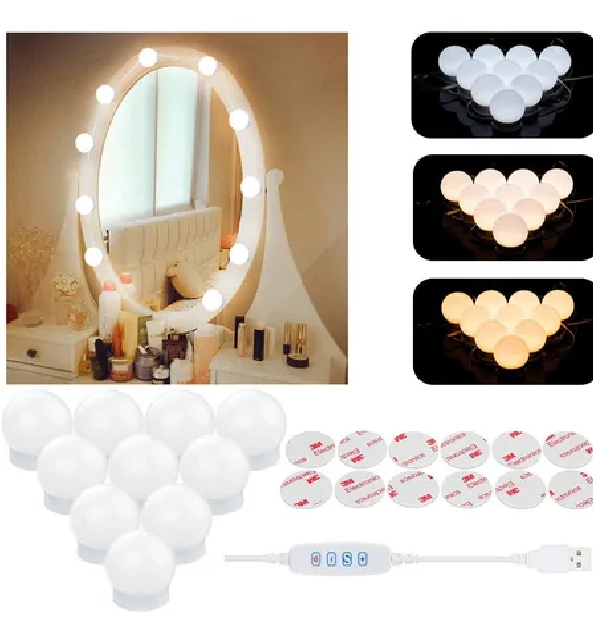 Luces Para Espejo Maquillaje Hollywood Con 10 Focos Led