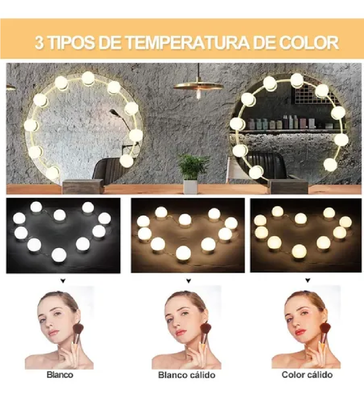 Luces Para Espejo Maquillaje Hollywood Con 10 Focos Led