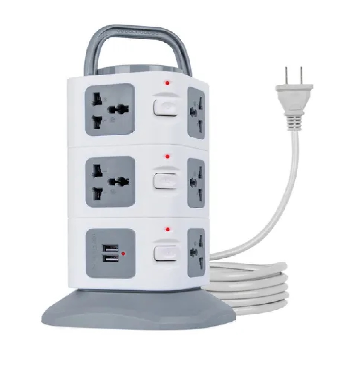 Multicontacto En Torre Regleta 11 Puertos Y 2 Usb Gris