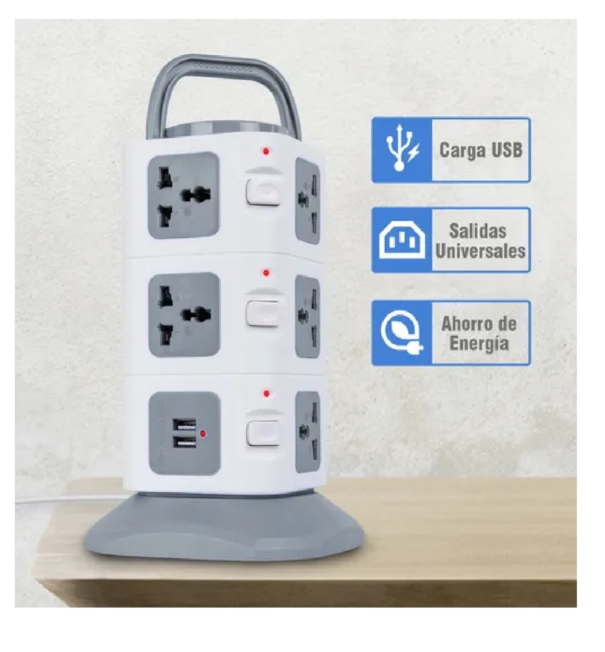 Multicontacto En Torre Regleta 11 Puertos Y 2 Usb Gris