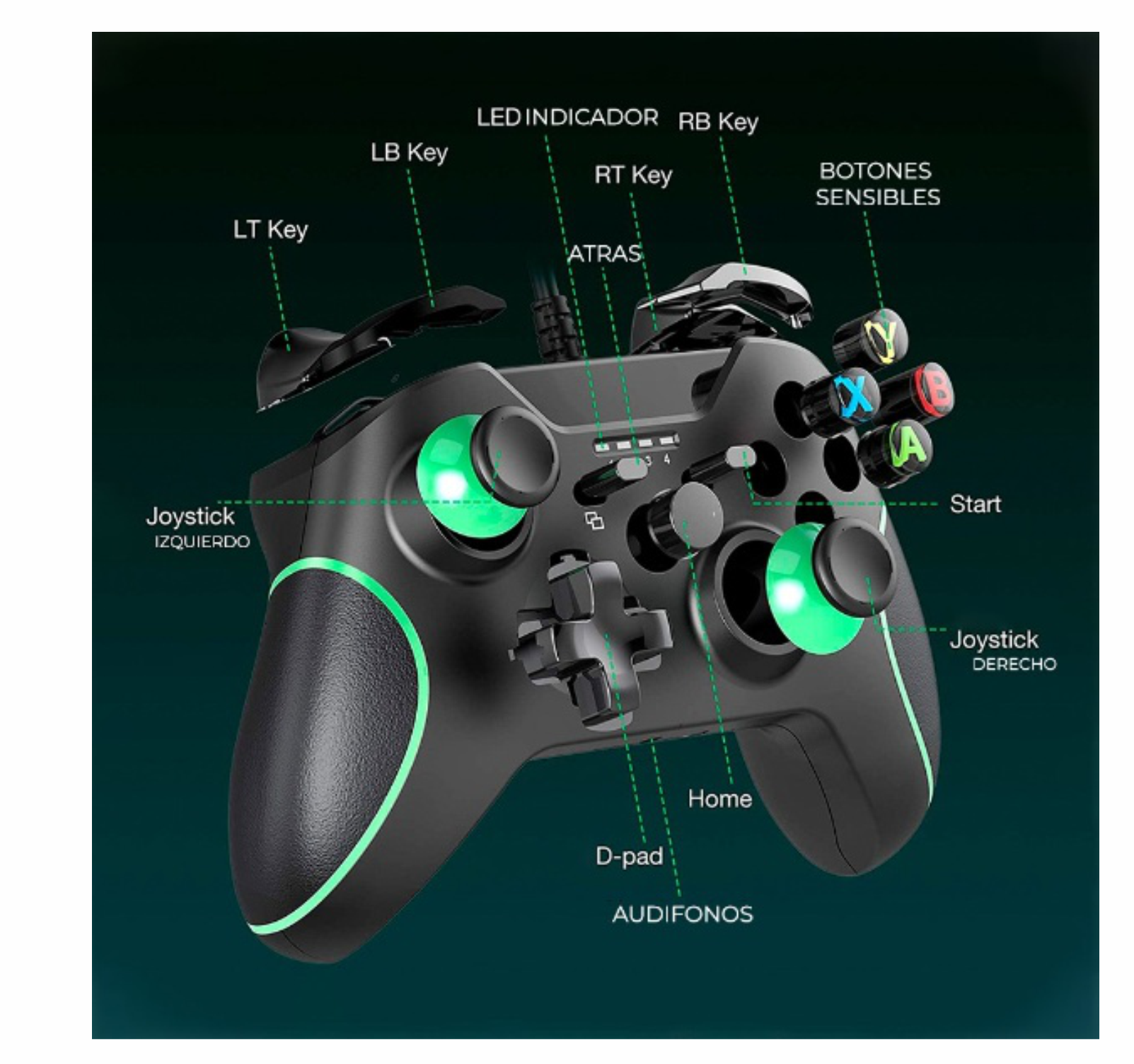 Control Xbox One Con Cable Usb Alámbrico 2M generico calidad original entrada de audífonos 3.5mm Ergonomía especial