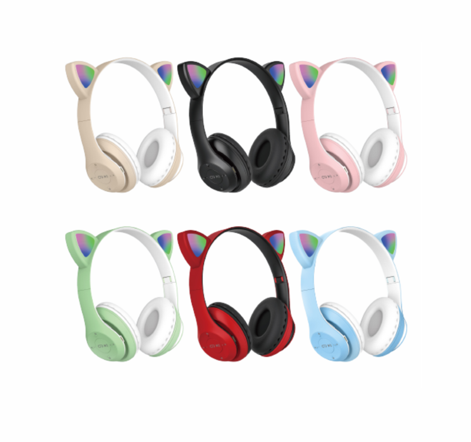 Audífonos gamer Bluetooth de diadema orejas de gato luz LED plegables y ajustables Micro SD Aux 3.5mm