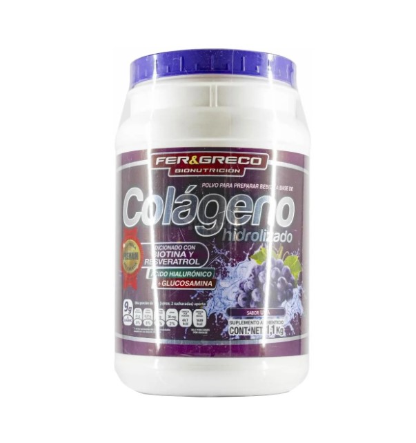 Suplemento En Polvo Fer & Greco Colágeno Hidrolizado Sabor Uva En Pote De 1.1kg
