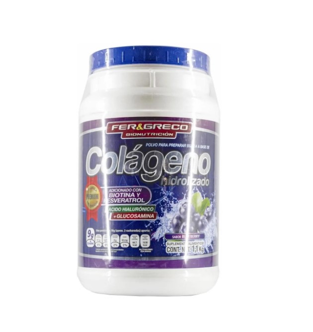 Suplemento En Polvo Fer & Greco Colágeno Hidrolizado Sabor Blueberry En Pote De 1.1kg