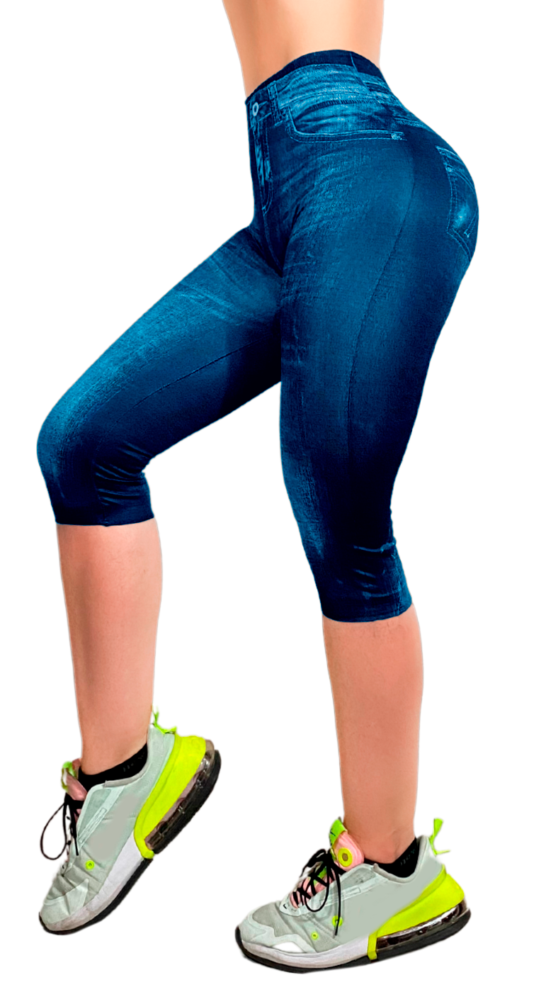 Legging Capri de Mujer Legins Lycra Malla Corta Pescador Diseño Mezclilla CAP-04