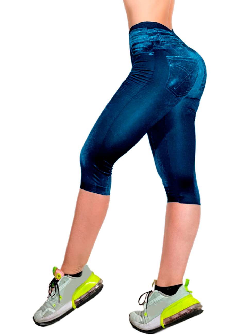 Legging Capri de Mujer Legins Lycra Malla Corta Pescador Diseño Mezclilla CAP-04