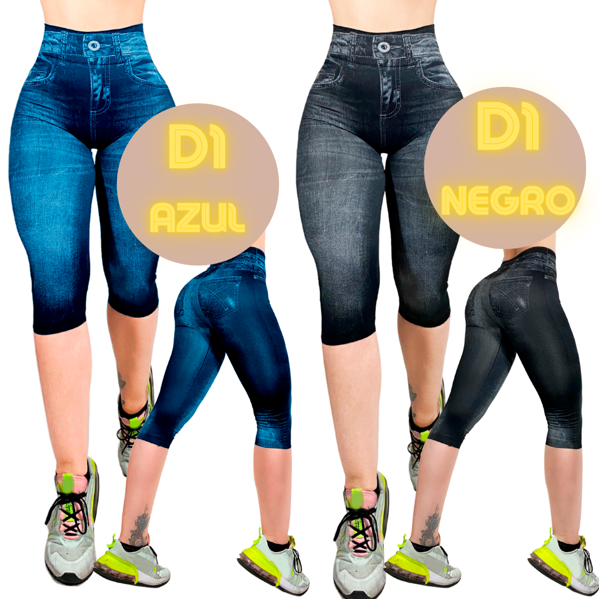 Legging Capri de Mujer Legins Lycra Malla Corta Pescador Diseño Mezclilla CAP-04