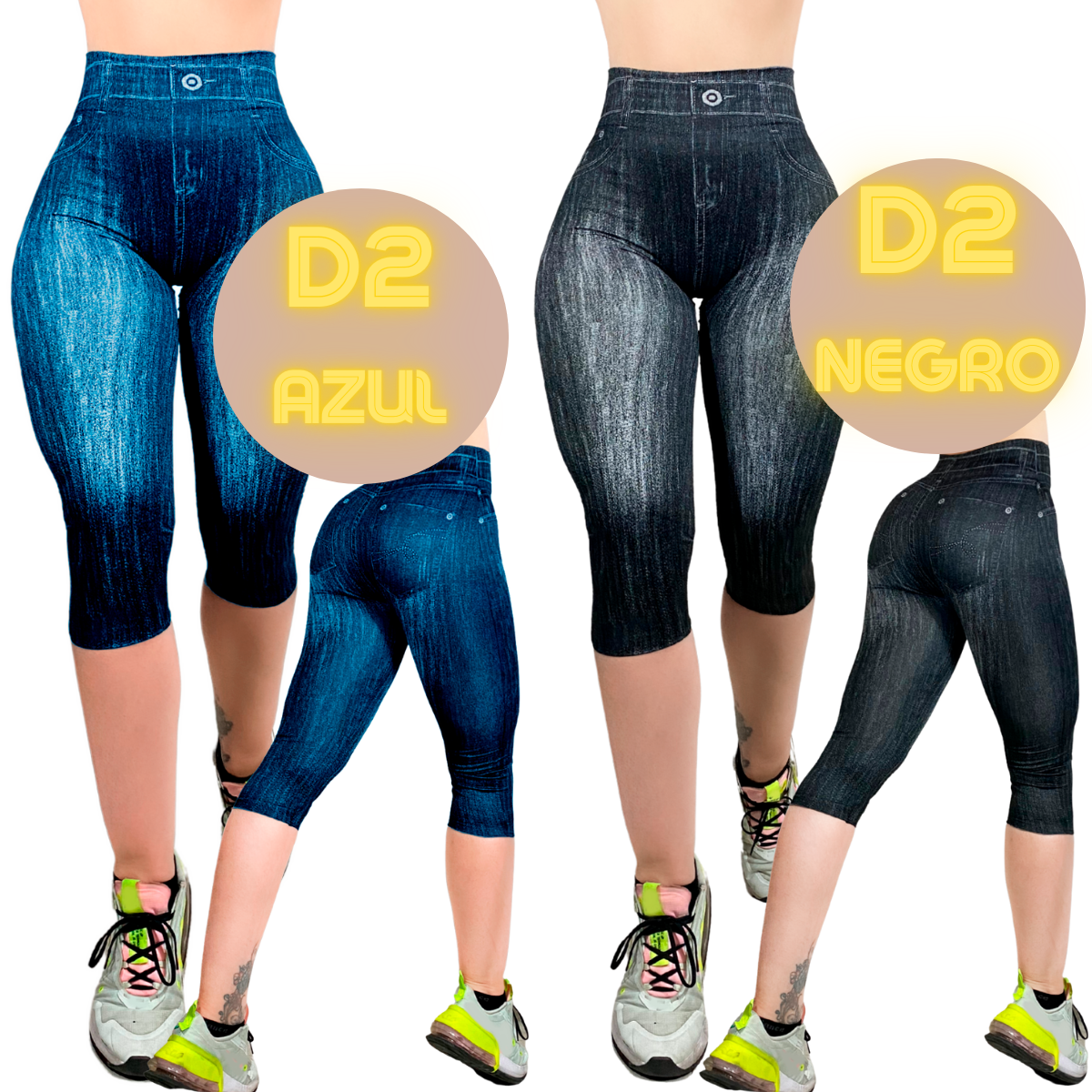 Legging Capri de Mujer Legins Lycra Malla Corta Pescador Diseño Mezclilla CAP-04
