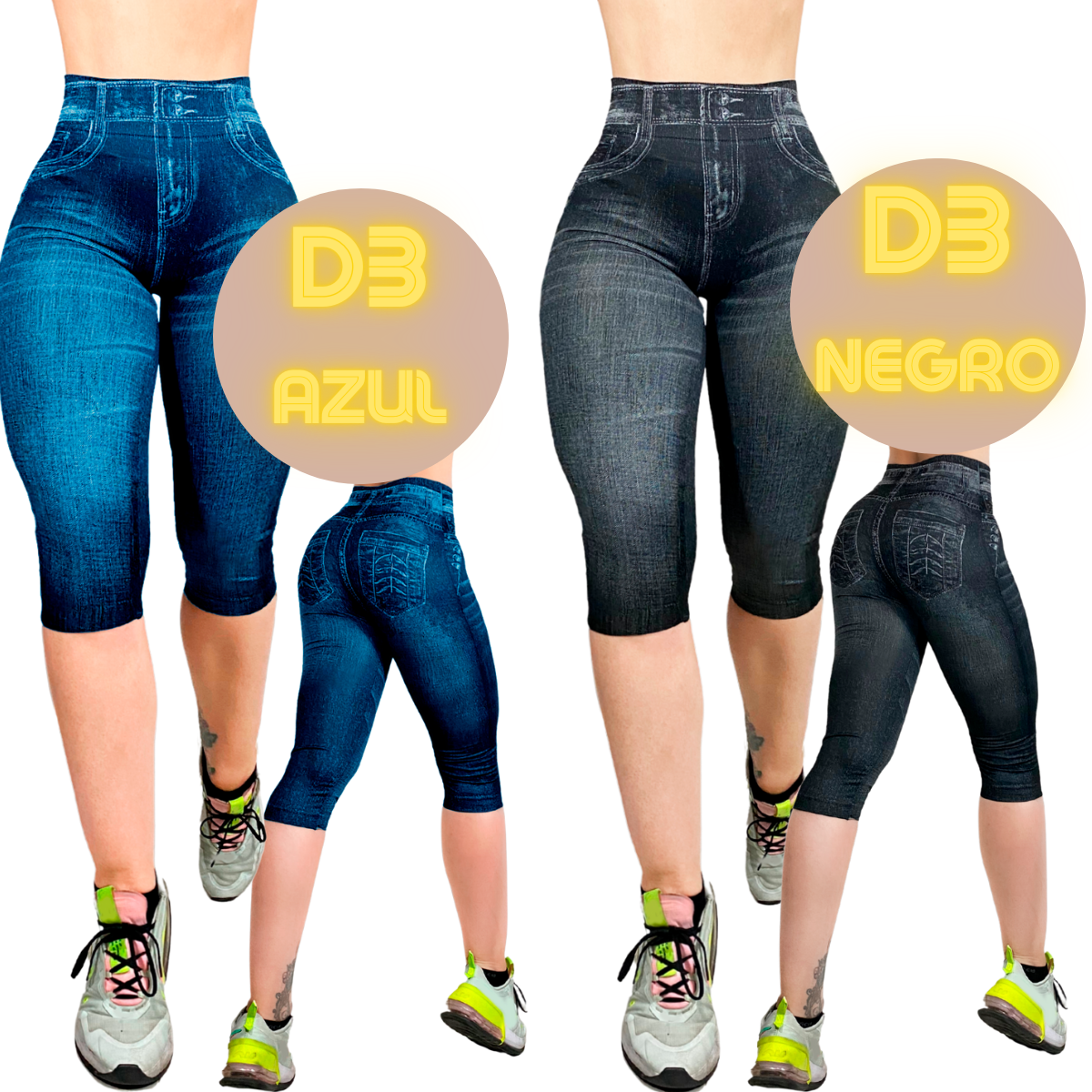 Legging Capri de Mujer Legins Lycra Malla Corta Pescador Diseño Mezclilla CAP-04