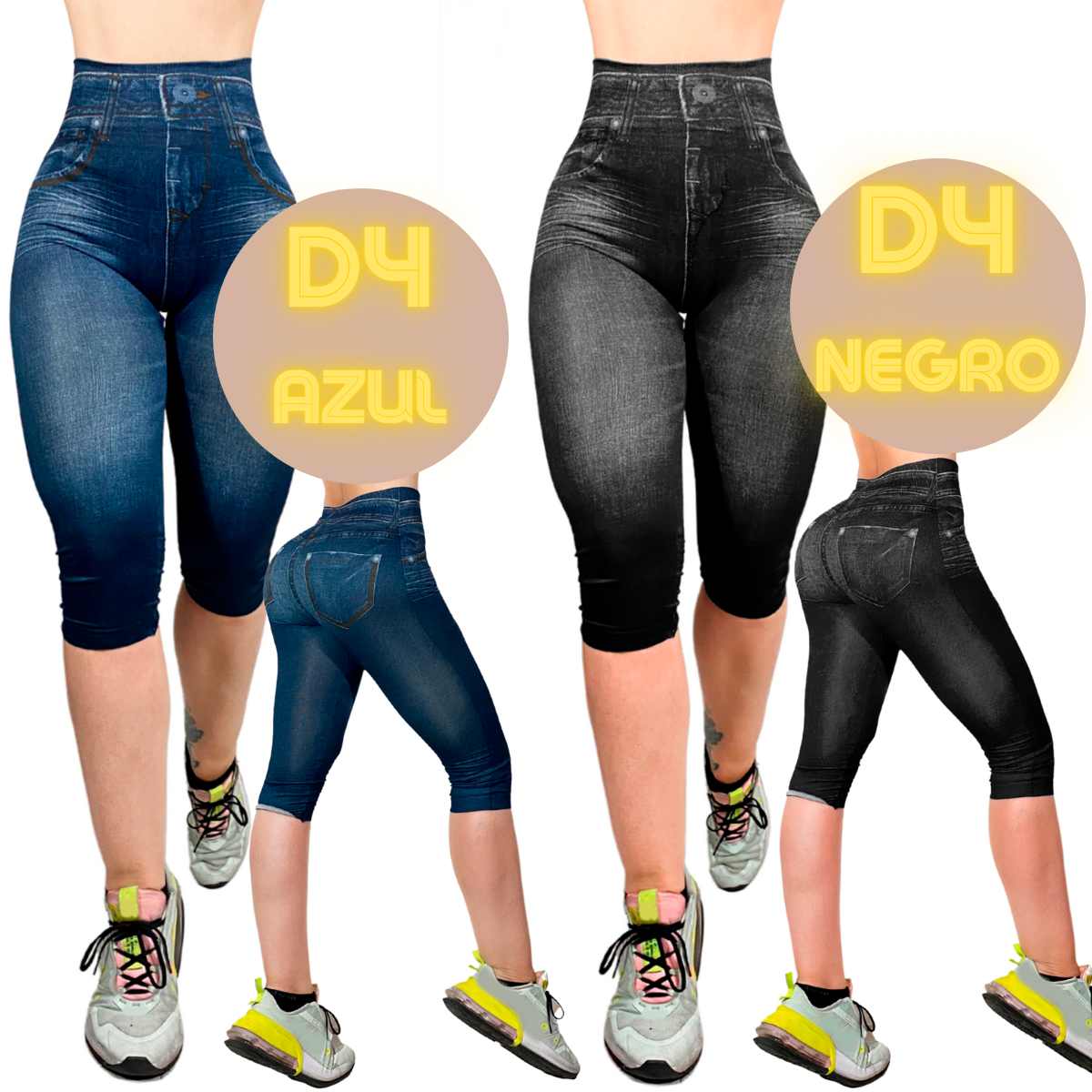 Legging Capri de Mujer Legins Lycra Malla Corta Pescador Diseño Mezclilla CAP-04